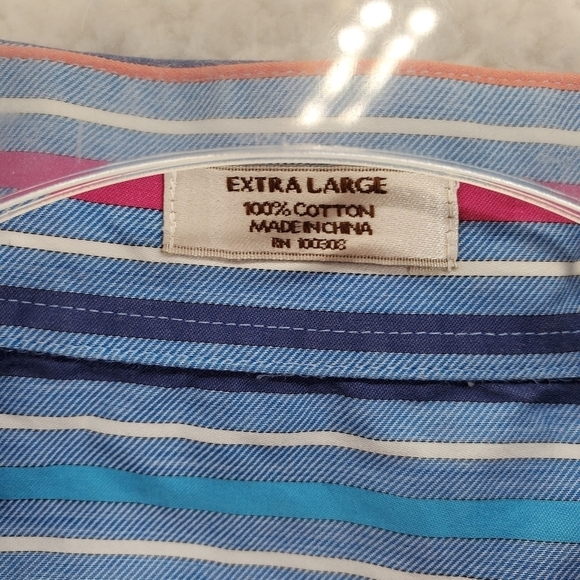 Peter Millar Shirt Mens XL Blue Pink White Striped Long Sleeve Button Up Cotton - Picture 9 of 13